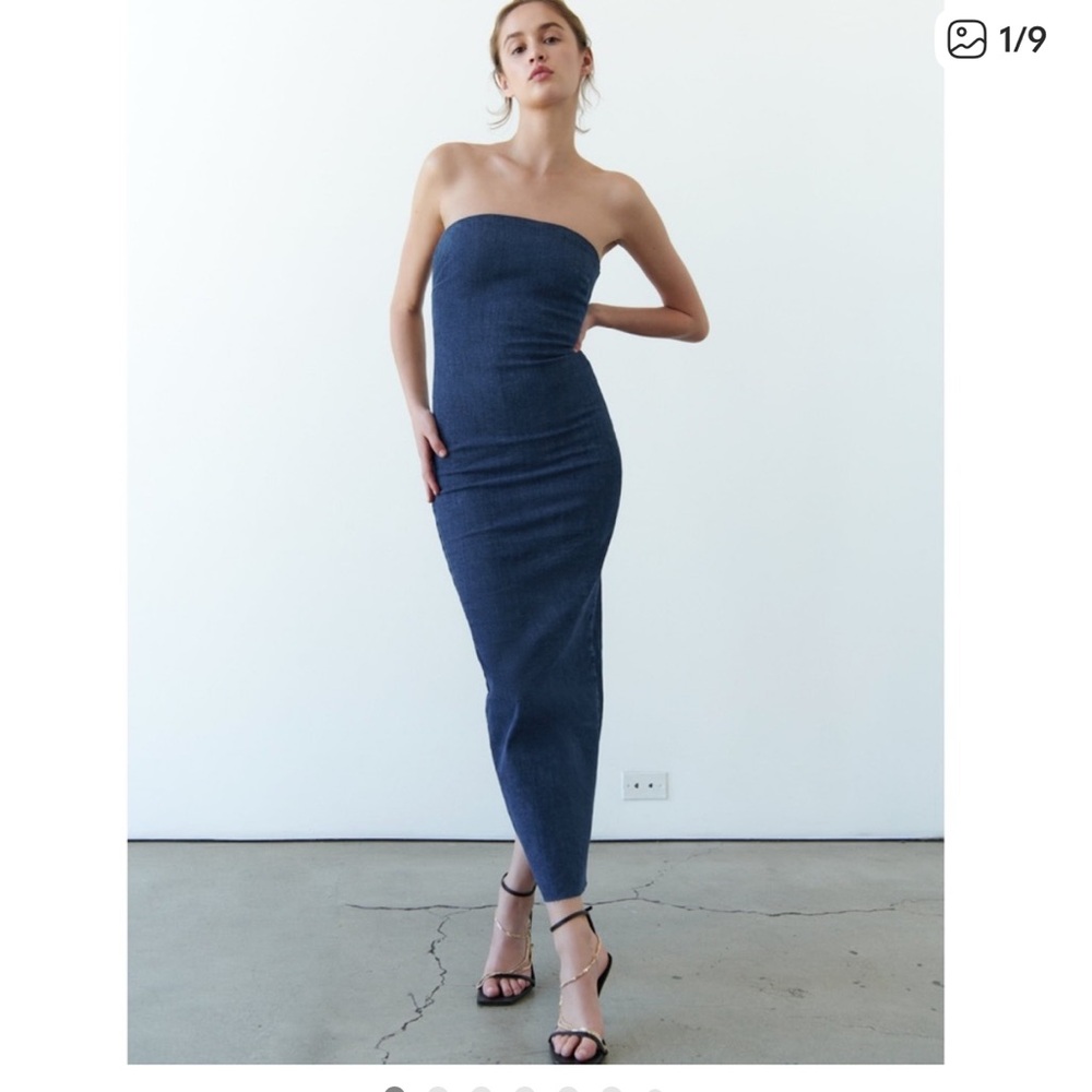 Zara Strapless Dark Blue Denim Dress